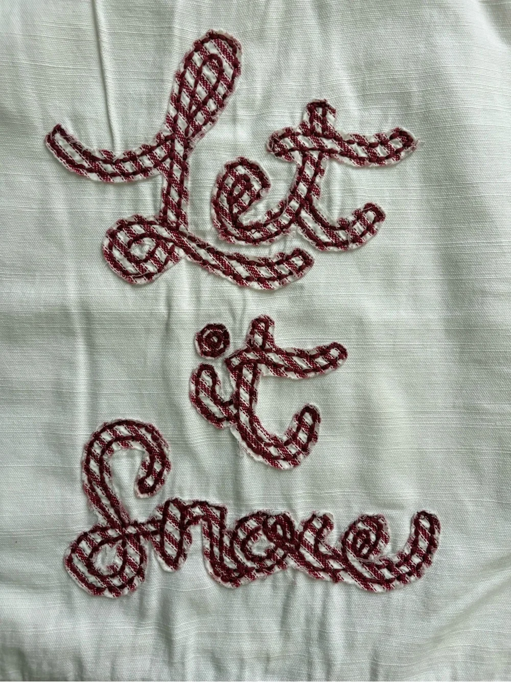 Pottery Barn Let it Snow Applique Reverse Red Ticking 18